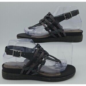OTBT Aviate Black Two-Tone Leather Wedge Sandals Women’s 7.5 EUC Strappy Shoes